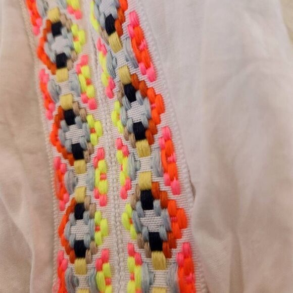 Girls large 10-12 100% cotton white boho swim cover braided trim neon swimming t - Picture 3 of 5